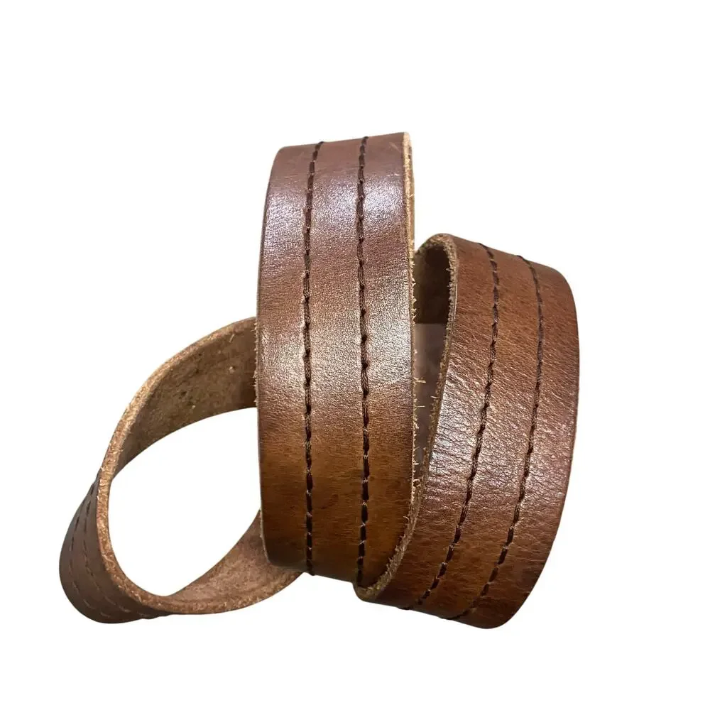 Aeropostale Men’s Brown Leather Belt Contrast Stitching Silver Buckle Size ~40